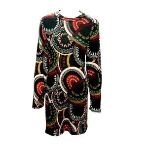 CCC Vintage Inspired Long Sleeve A Line Dress Pockets Bold Geometric Print LG Bo